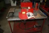 GATES POWER CRIMPER 601 ON METAL TABLE W/ WHEELS W/ 1/4" - 3/4" DIES, CRIMPER, SAW, FOOT PEDAL - 2