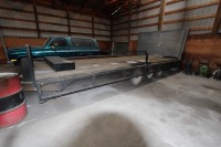 22' PINTLE HITCH HOMEMADE TRIAXLE TRAILER W/ HOUSETRAILER AXLES, FOLDING SIDES