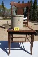 2 GAL REDWING CROCK (CRACKED), VINTAGE DINING CHAIR