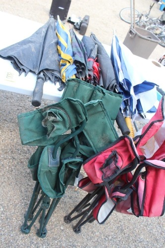 2 PATIO CHAIRS, 6 - UMBRELLAS