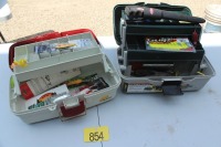 2 - TACKLE BOXES W/ LURES, ASSORTMENT OF FISHING RODS