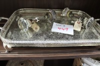 silver tray, glass door knobs